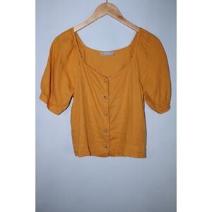 Everlane Women's Size 6 Yellow Square Neck Linen Crop Top